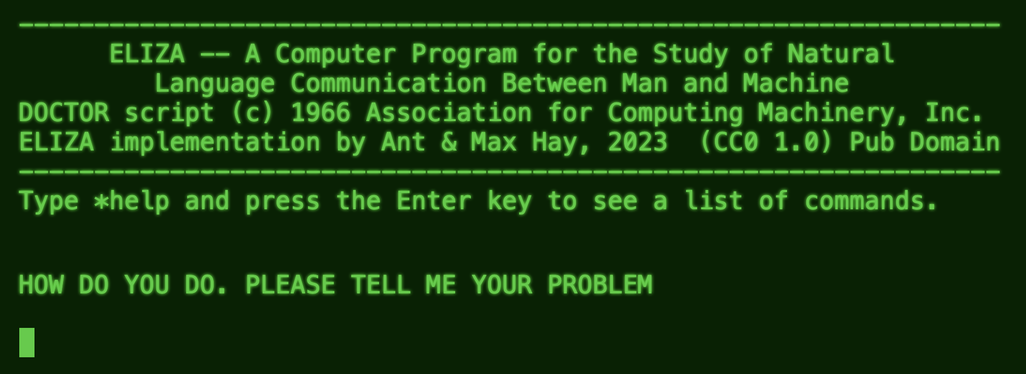Screenshot of Eliza chatbot